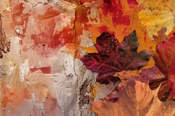 Colorful autumn leaves forming a frame on a rustic background with copy space, creating a beautiful and warm fall atmosphere