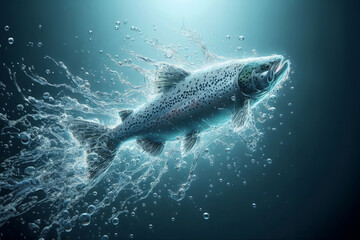 Fototapeta premium transparent Salmon fish made out of water. dynamic and fluid appearance. The background is cleared transparent water