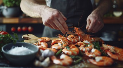 Culinary professional cooking shrimp