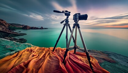camera on a tripod capturing natural beauty 