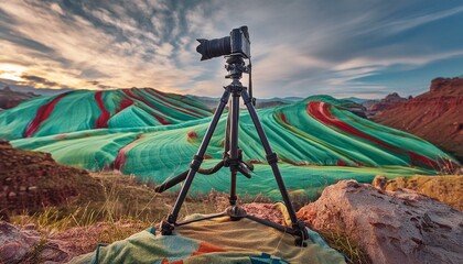 camera on a tripod capturing natural beauty 