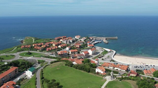 4K aerial drone view of Comillas town in Cantabria, northern Spain. High quality 4k footage