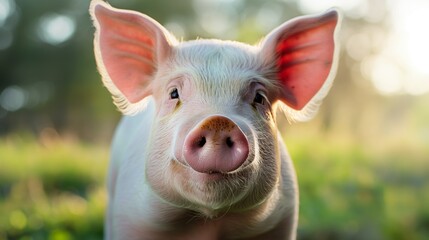 pig looks into the frame close-up