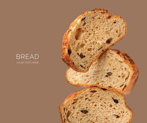 Creative layout made of bread on the brown background. Food concept. Macro concept.