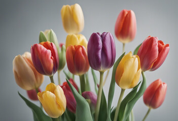 Obraz premium Bouquet of colorful spring tulips flowers isolated on transparent background