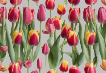 Obraz premium Bouquet of colorful spring tulips flowers isolated on transparent background