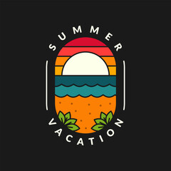 illustration of sunset beach line art vector