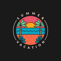 illustration of sunset beach line art vector