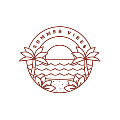 illustration of sunset beach line art vector