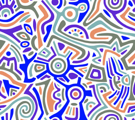 Abstract mosaic pattern in blue tones of geometric shapes drawn by hand.Seamless background.