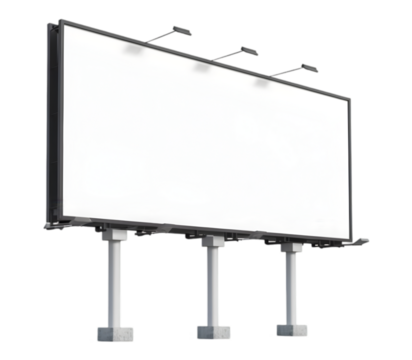 Advertising billboard with a blank white screen, ready for customization on transparent background