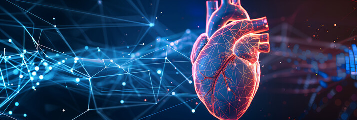 virtual heart scan, scientific technology for heart screening and health checks, world heart day concept, free space for text