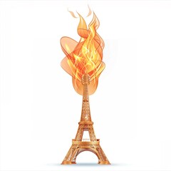 Obraz premium Abstract Olympic torch with Flame on the Eiffel Tower icon in Paris. Isolated on white background