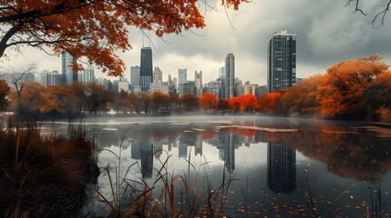 Obraz premium Dramatic shot of Chicago in fall