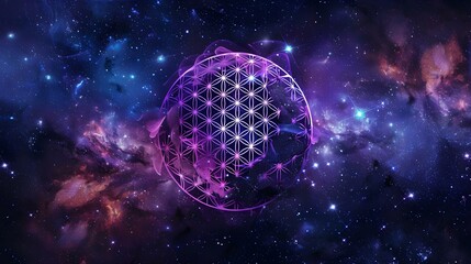 Flower of life symbol on galaxy background