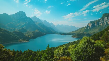 Serene Mountain Lake and Lush Green Forest