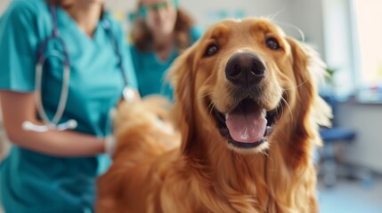 Caring Vets: Puppy Check-Up at the Animal Clinic , fiendly veterinary and examining, AI generative