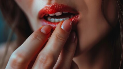 Naklejka premium person with hands in mouth, sign of anxiety generative ai