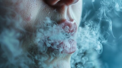 Obraz premium Close-up of mouth and nose with heavy breathing, steam visible in the cold air generative ai