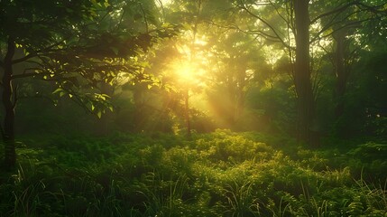 Obraz premium Beautiful sunrise or sunset over a verdant landscape
