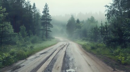 Fototapeta premium Empty road with tire tracks in the countryside