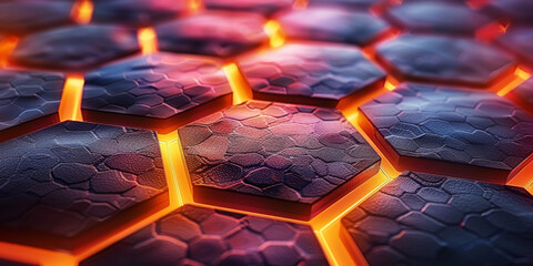 Obraz premium Creative blue hexagonal background with binary code. Technology, design and landing page concept. 3D Rendering.