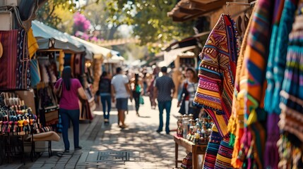 Vibrant artisan market displaying traditional crafts