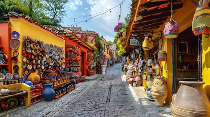 Vibrant artisan market displaying traditional crafts