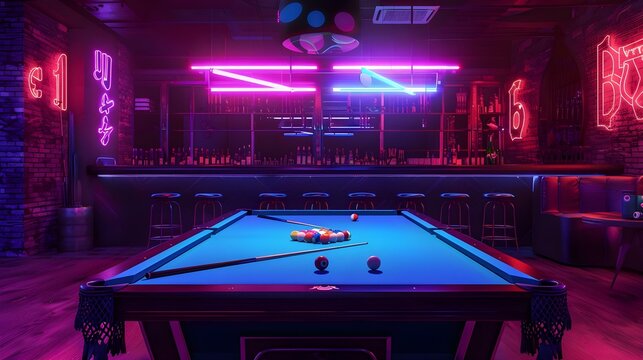 Vibrant and stylish pool table with neon lights