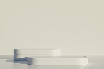 2 step white podium on white studio, minimal concept, showcase for product. 3D render