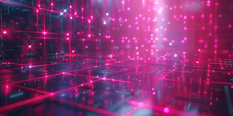 Big data visualization concept with bright glowing lines on abstract technology background. 3D rendering