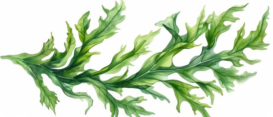 Obraz premium A kelp leaf illustrated with flowing watercolor strands isolate on white background