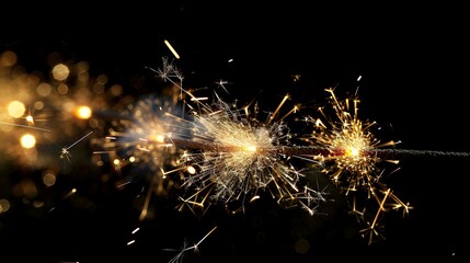 Fototapeta premium Gold and white fireworks light up New Year’s night with room for text.