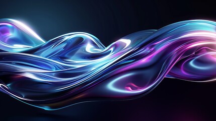 Fototapeta premium Abstract 3D render of holographic iridescent neon curved waves in motion against a dark background Design element for banners wallpapers and covers