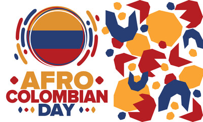 Afro-Colombian Day in Colombia. Celebrate annual in May 21. Freedom day poster. National holiday. Colombian flag. Afro-Colombian culture, history and heritage. Tradition pattern. Vector illustration