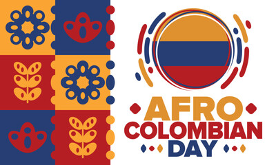 Afro-Colombian Day in Colombia. Celebrate annual in May 21. Freedom day poster. National holiday. Colombian flag. Afro-Colombian culture, history and heritage. Tradition pattern. Vector illustration