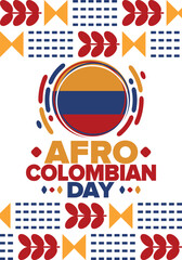 Afro-Colombian Day in Colombia. Celebrate annual in May 21. Freedom day poster. National holiday. Colombian flag. Afro-Colombian culture, history and heritage. Tradition pattern. Vector illustration