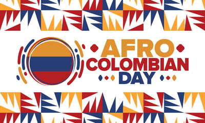 Afro-Colombian Day in Colombia. Celebrate annual in May 21. Freedom day poster. National holiday. Colombian flag. Afro-Colombian culture, history and heritage. Tradition pattern. Vector illustration