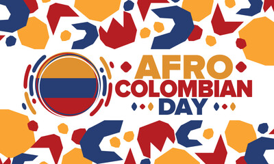 Afro-Colombian Day in Colombia. Celebrate annual in May 21. Freedom day poster. National holiday. Colombian flag. Afro-Colombian culture, history and heritage. Tradition pattern. Vector illustration