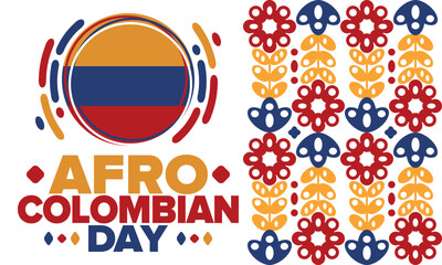 Afro-Colombian Day in Colombia. Celebrate annual in May 21. Freedom day poster. National holiday. Colombian flag. Afro-Colombian culture, history and heritage. Tradition pattern. Vector illustration