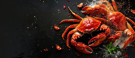 Hokkaido Crab claws and legs separating, showcasing their rich, succulent meat in a dramatic and luxurious explosion