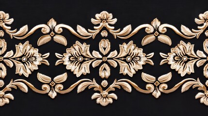 Elegant black and gold cross-stitch border with ornate, Baroque-style patterns
