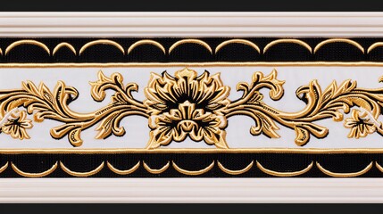 Elegant black and gold cross-stitch border with ornate, Baroque-style patterns
