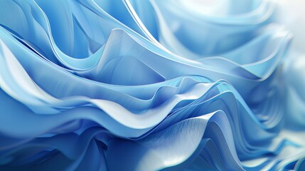 Obraz premium Abstract modern blue background rendered in 3D featuring folded ribbons in macro with layers and ruffles
