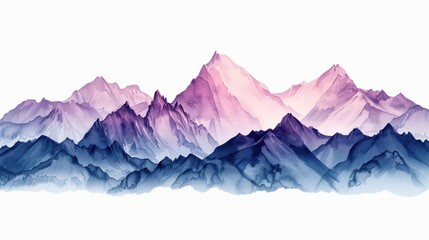 Ridges depicted with jagged watercolor peaks isolate on white background