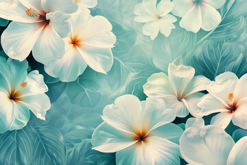 a floral background pattern, white aqua gold and water tones 
