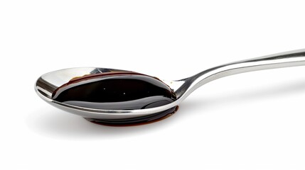 Balsamic sauce presented in a spoon isolated on white
