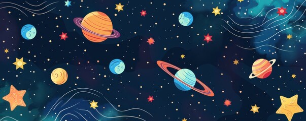 A painting of a starry sky with two crescent moons. Illustration.