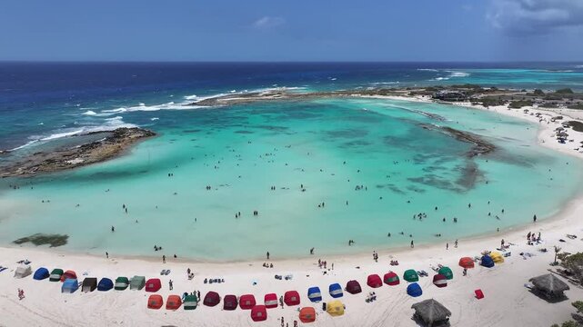 Baby Beach At Oranjestad Caribbean Netherlands Aruba. Aerial View Of Stunning Beach With Crystal Clear Waters. Shore Horizon Beach Sea. Remote Location Beach Scenic Coastline.