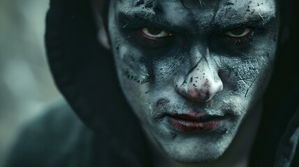 Fototapeta premium Close-up image of a person with a devil-like face